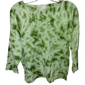 Vtg Haiku...Tie Dye Top Green S Cotton V- Neck Euc